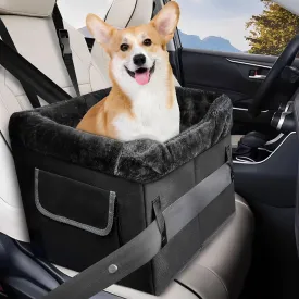 Dog Car Seat Small/Medium Dog,Pet Car Travel Bed,Puppy Safety Booster Seat with Storage Pockets Leash, Adjustable Strap for Small/Medium Pet Under 25Lbs(Black)