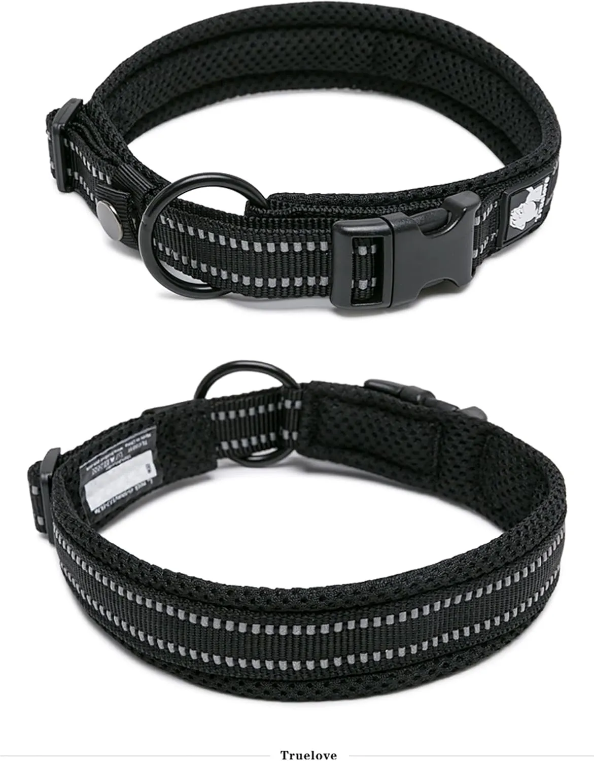 Dog Collar Reflective Premium Duraflex Buckle,High Grade Nylon Webbing No Choke Basic Collars Truelove TLC5011(Black,S)