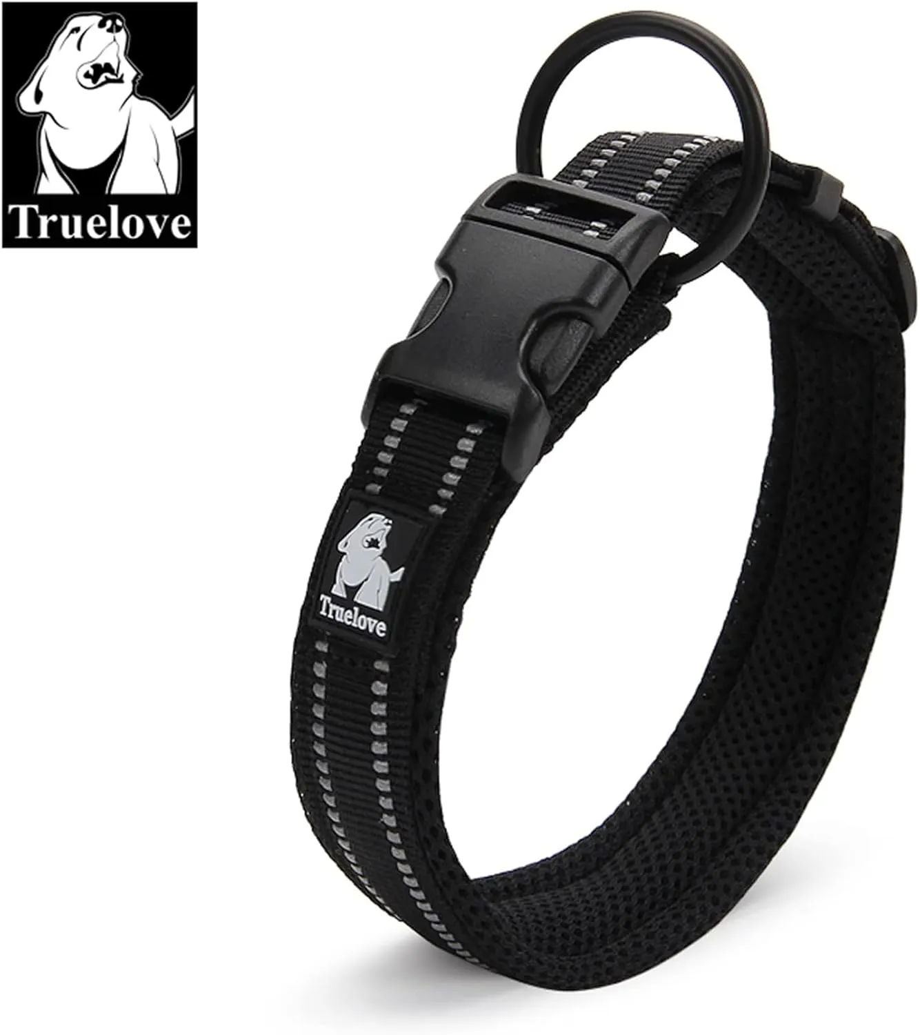 Dog Collar Reflective Premium Duraflex Buckle,High Grade Nylon Webbing No Choke Basic Collars Truelove TLC5011(Black,S)