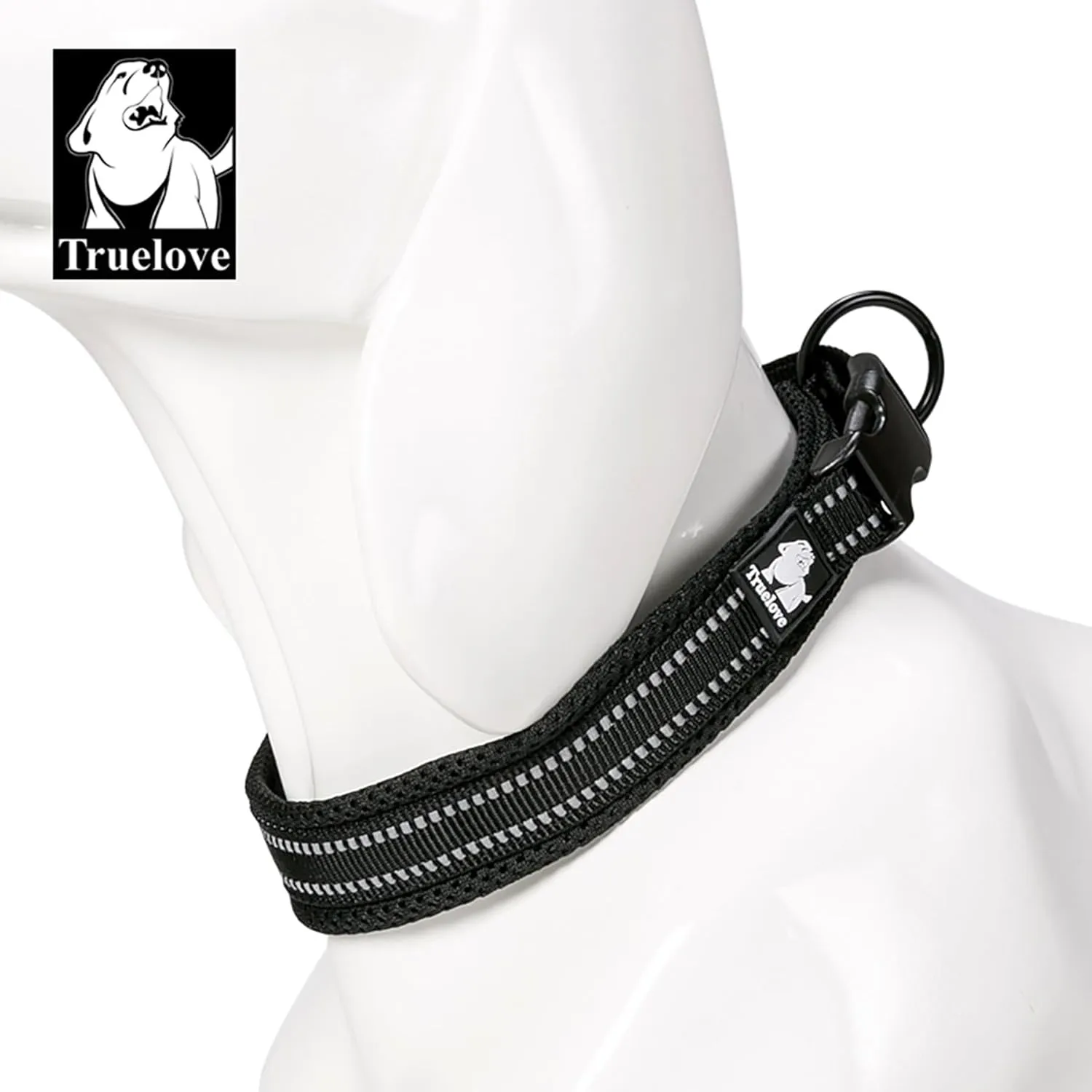 Dog Collar Reflective Premium Duraflex Buckle,High Grade Nylon Webbing No Choke Basic Collars Truelove TLC5011(Black,S)