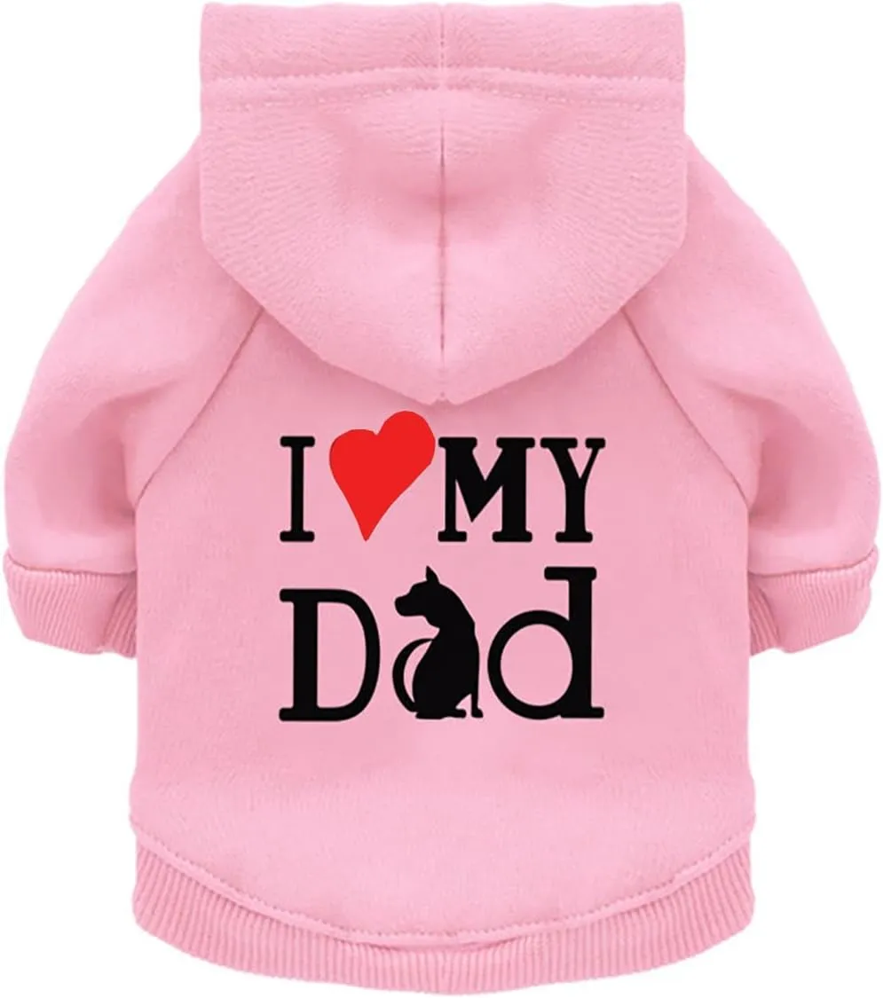 Dog Hoodie Dog Hoodies for Small Dogs Clothes I Love My Dad Fleece Sweater Winter Sweat Shirt Warm Cotton Dog Hoodie for Small Dog Cat Dad Pink L