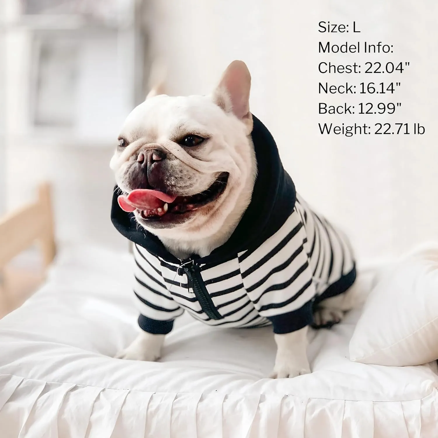 Dog Sweaters for Medium Dogs Boy French Bulldog Clothes,Frenchie Clothes Dog Fleece Sweaters Winter Coat Pet Sweatshirt Hoodie Medium Sized Halloween Costume,Black Striped,L