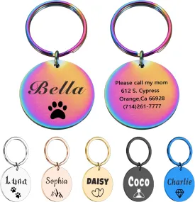 Dog Tags Personalized for Pets - Customized Dog ID Tags with Lovely Icons, Engraved Dog Name Tag for Dog Collar, Stainless Steel Pet ID Tags for Small Large Dogs Cats, Double Sided Engraving (Round)