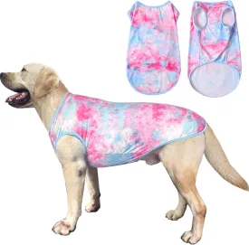 Dog Tie dye Sleeveless T Shirt Colorful Pink Printed Dogs Vest Shirt Pajamas Breathable Stretchy Summer Clothes for Large Dog Boys Girls2X-Large,Pink