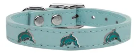 Dolphin Widget Genuine Leather Dog Collar Baby Blue 22