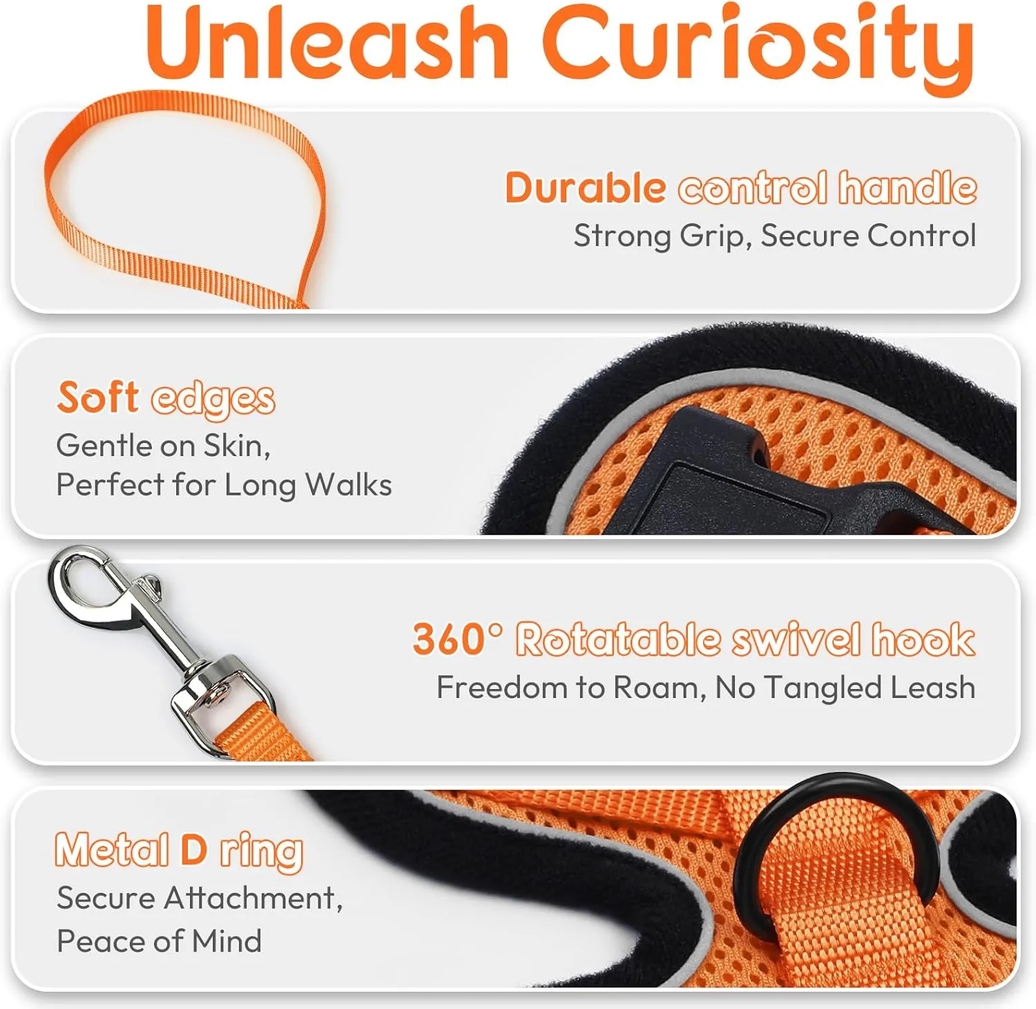 Dooradar Cat Harness and Leash Set, Escape Proof Safe Adjustable Kitten Vest Harnesses for Walking, Easy Control Soft Breathable Mesh Jacket with Reflective Strips for Cats, Orange, XS
