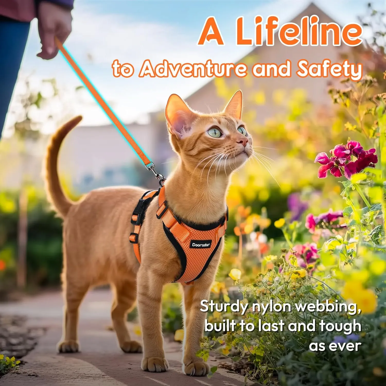 Dooradar Cat Harness and Leash Set, Escape Proof Safe Adjustable Kitten Vest Harnesses for Walking, Easy Control Soft Breathable Mesh Jacket with Reflective Strips for Cats, Orange, XS