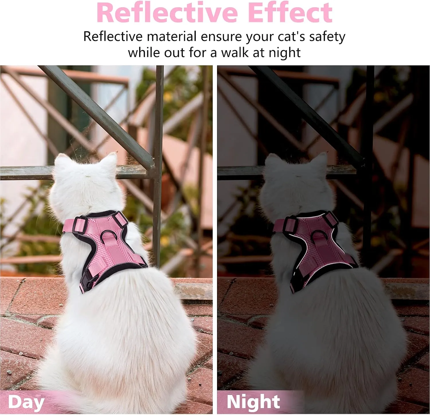 Dooradar Cat Harness and Leash Set, Escape Proof Safe Adjustable Kitten Vest Harnesses for Walking, Easy Control Soft Breathable Mesh Jacket with Reflective Strips for Cats, Pink, XS