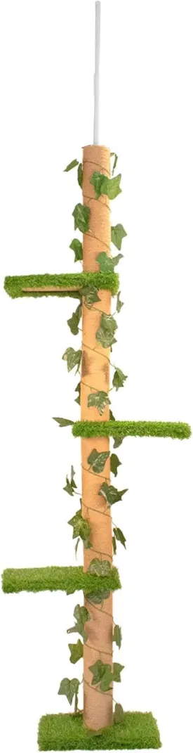 Downtown Pet Supply 4-Level Tall Cat Tower for Indoor Cats, Synthetic Grass - Tightly Woven Sisal Rope Cat Scratching Post with Stable Wooden Base - Extends from 93-97.5"