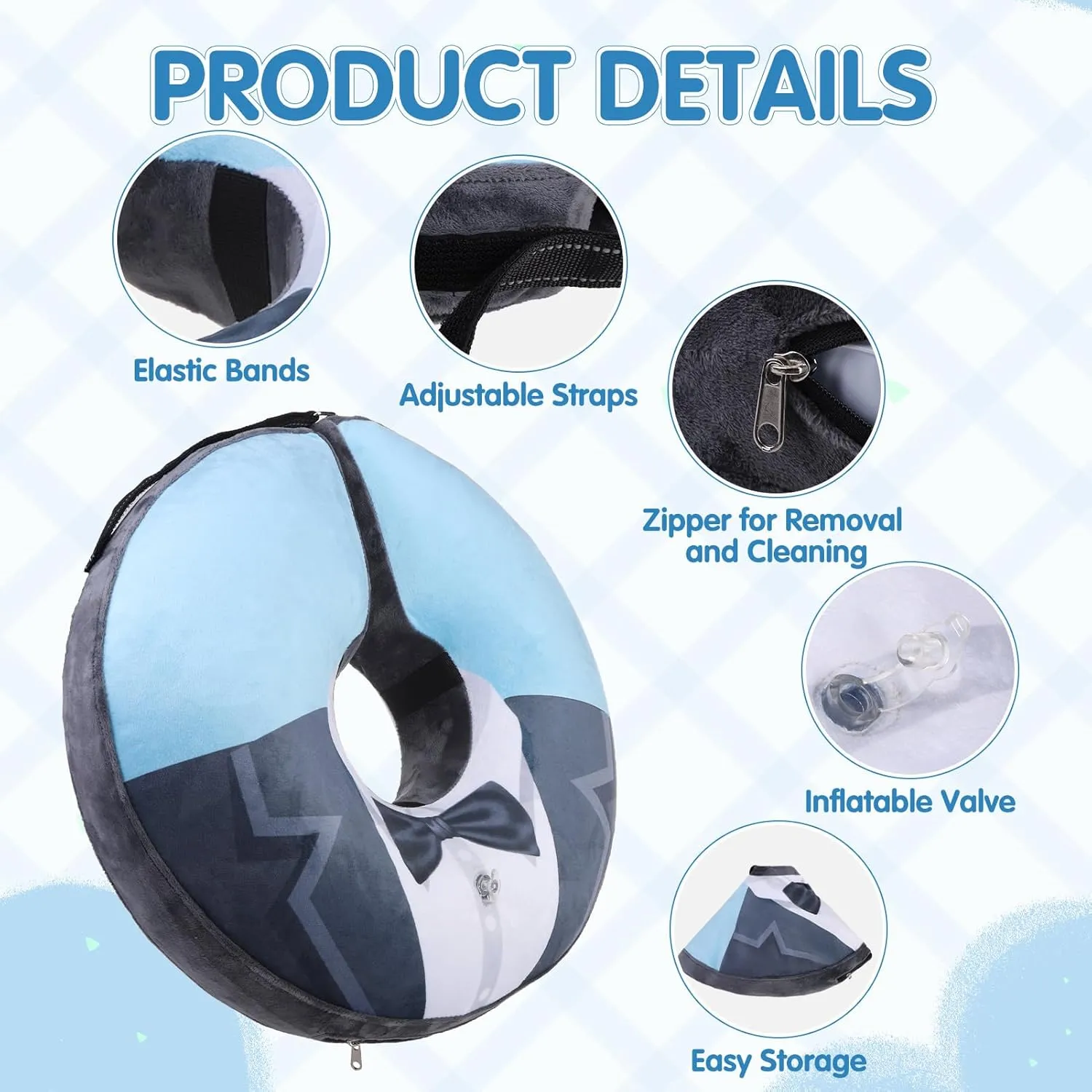 EXPAWLORER X-Large Widen Soft Dog Cone Collar - Inflatable Dog Neck Donut Collar Alternative After Surgery to Stop Licking,Adjustable Protective Recovery E Collar(Blue Suit)