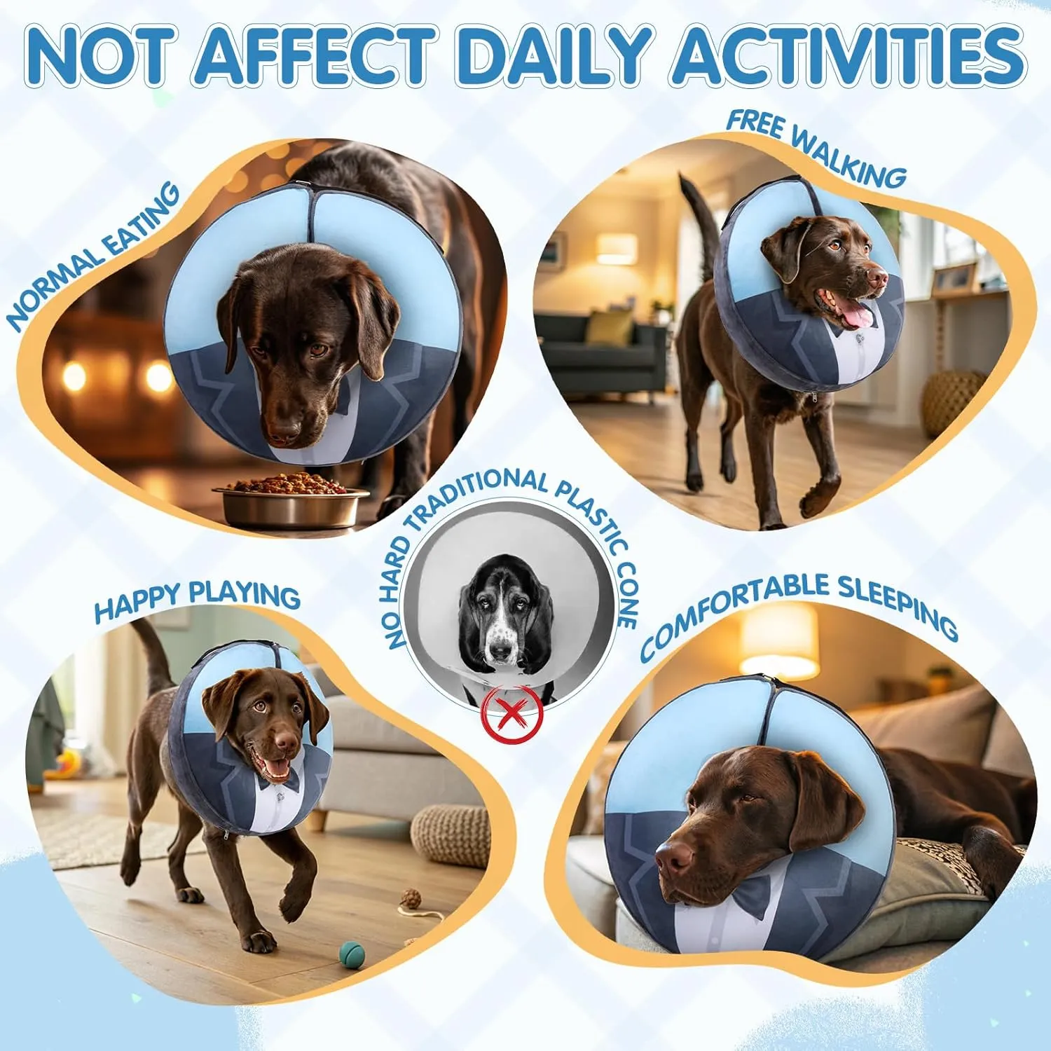 EXPAWLORER X-Large Widen Soft Dog Cone Collar - Inflatable Dog Neck Donut Collar Alternative After Surgery to Stop Licking,Adjustable Protective Recovery E Collar(Blue Suit)