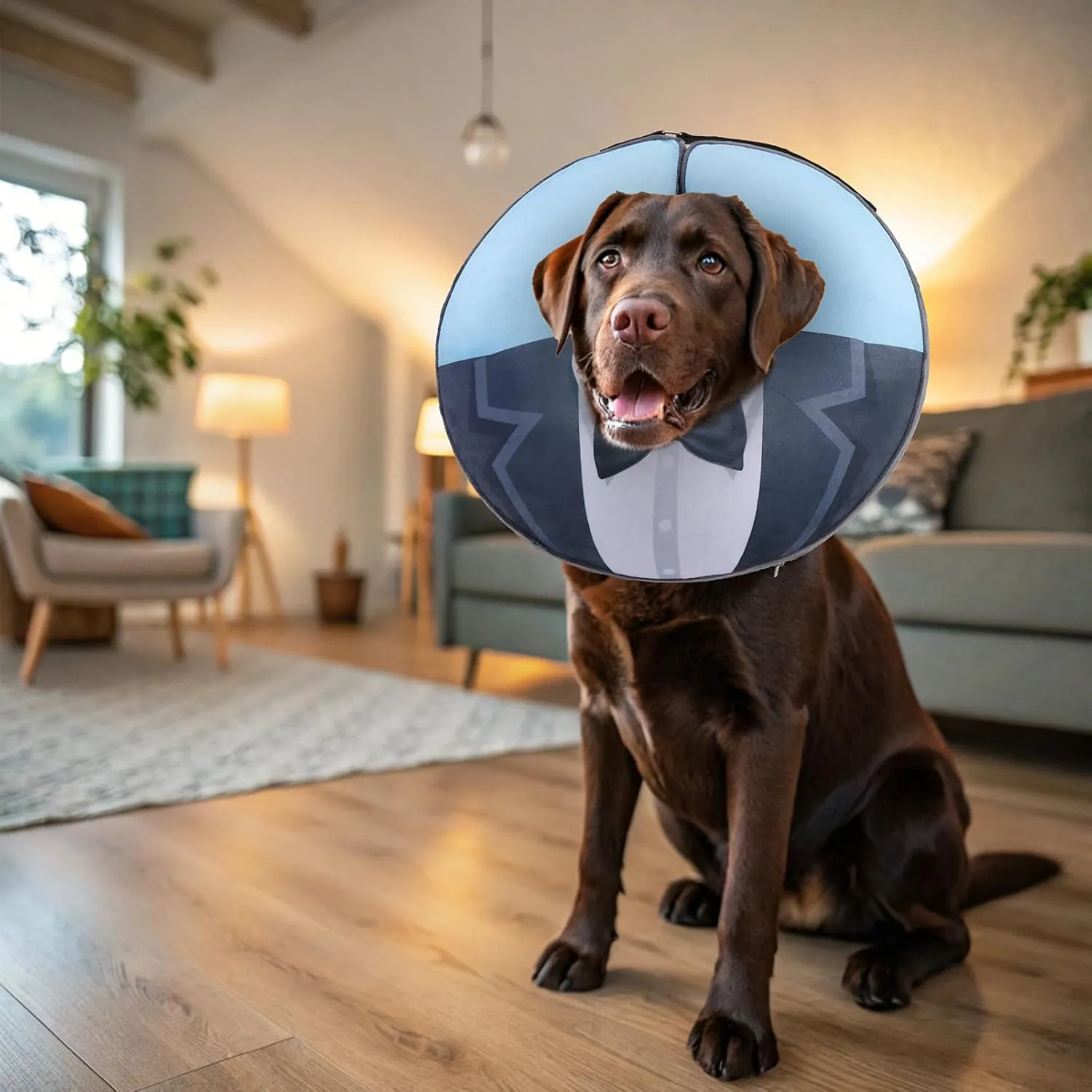 EXPAWLORER X-Large Widen Soft Dog Cone Collar - Inflatable Dog Neck Donut Collar Alternative After Surgery to Stop Licking,Adjustable Protective Recovery E Collar(Blue Suit)