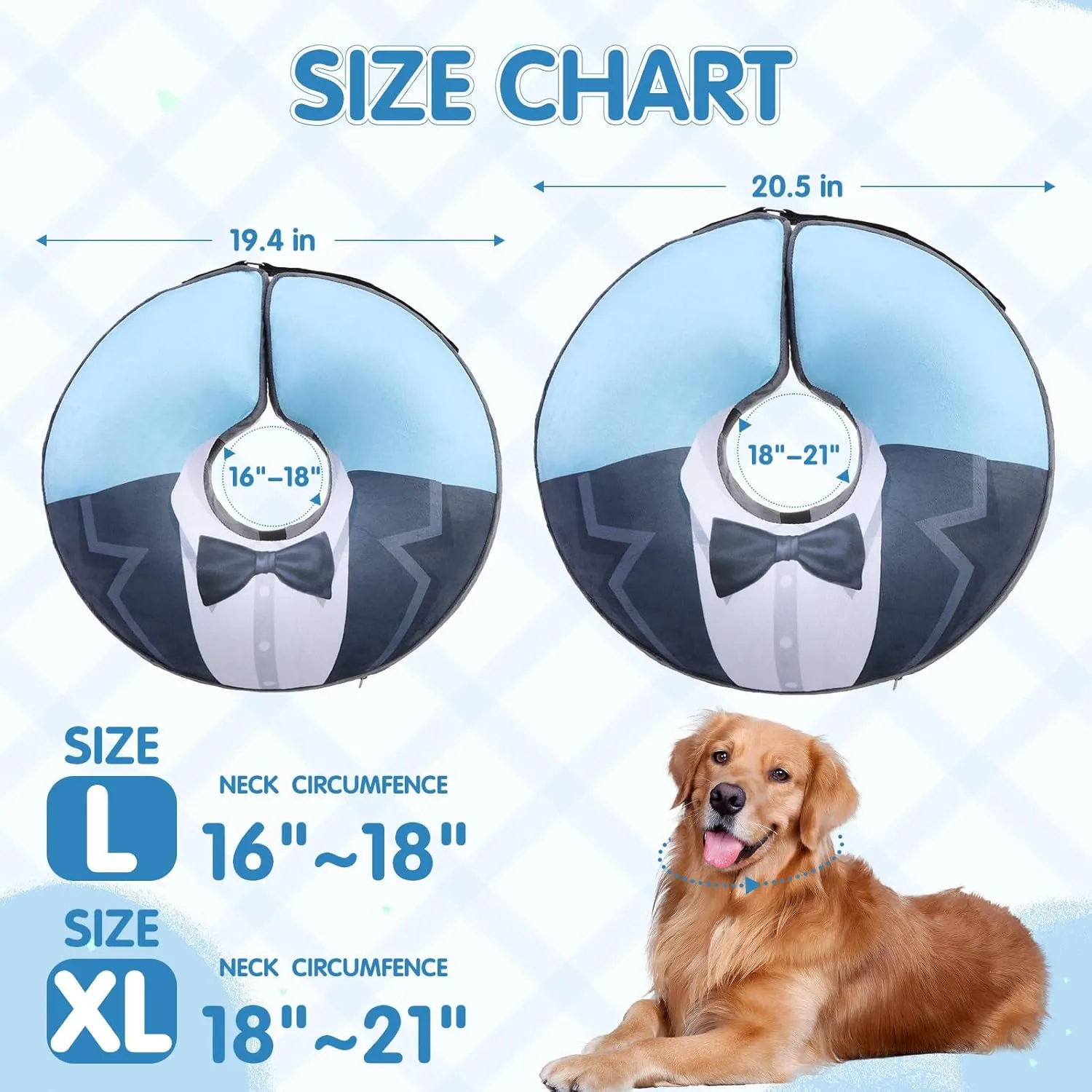 EXPAWLORER X-Large Widen Soft Dog Cone Collar - Inflatable Dog Neck Donut Collar Alternative After Surgery to Stop Licking,Adjustable Protective Recovery E Collar(Blue Suit)