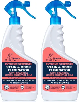 Extreme Strength Pet Stain & Odor Eliminator for Busy Pet Parents | Neutralize Tough Stains & Odors | Orange and Lemon for Deep Clean | Perfect for Cats & Dogs | 2-pk. 20-oz bottles - Nuesta Pets