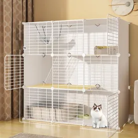 FDSDEFEN 3-Tier White Cat Cage Indoor DIY Playpen - Detachable Metal Wire Kennels Enclosure (3-Tier White)