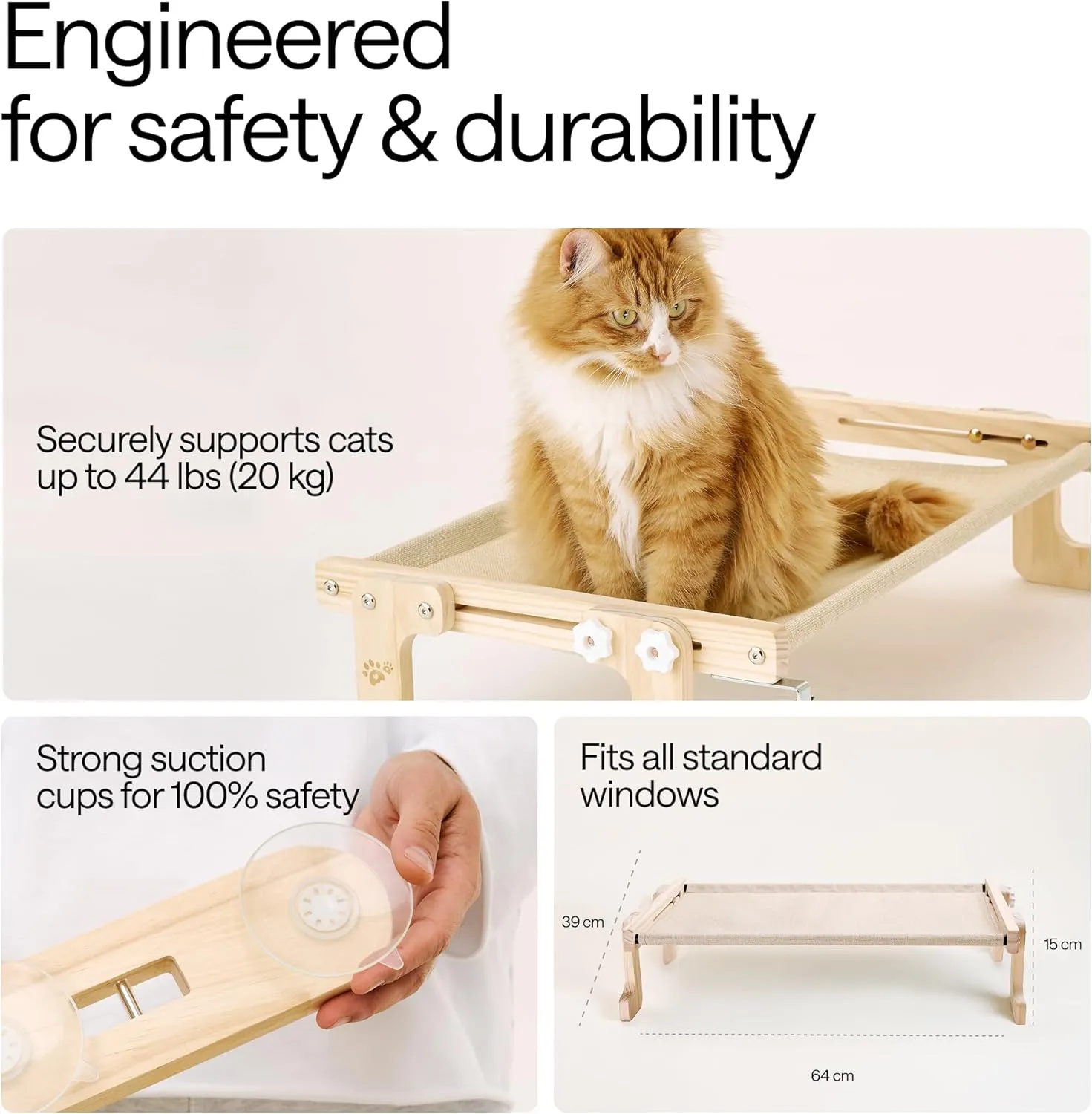 Foldable Cat Window Perch for Cats Inside  4-in-1 Cat Bed for Shelf, Windowsill, Wall, Floor  4 Heavy Duty Suction Cups, Sturdy Frame, Screws  Pet Hammock Sill Extender  Textile Window Cats Bed