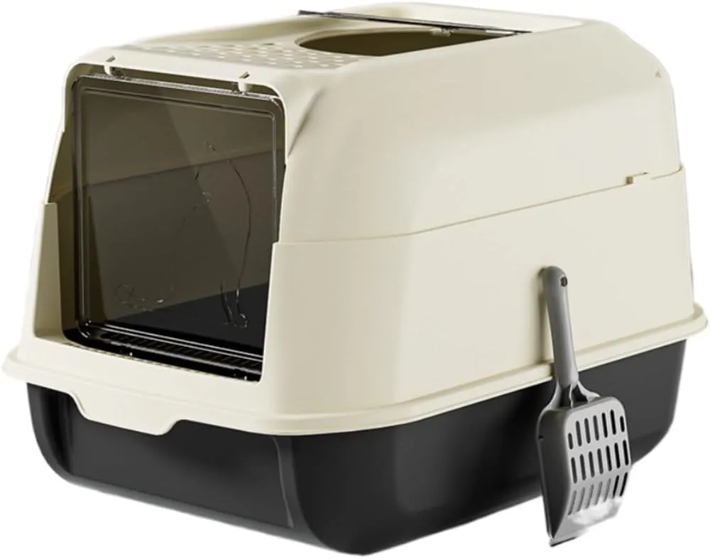 Fully Enclosed Cat Litter Box with Lid - Splash-Proof and Leak-Proof, High Edges, Odorless Design, Easy Installation and Cleaning, 20.5" L X 14.2" W X 13.4" H (Black)