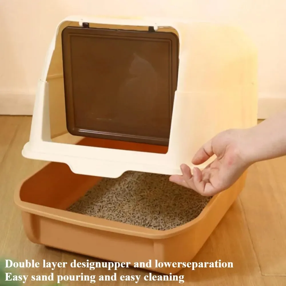 Fully Enclosed Cat Litter Box with Lid - Splash-Proof and Leak-Proof, High Edges, Odorless Design, Easy Installation and Cleaning, 20.5" L X 14.2" W X 13.4" H (Black)