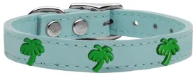 Green Palm Tree Widget Genuine Leather Dog Collar Baby Blue 22