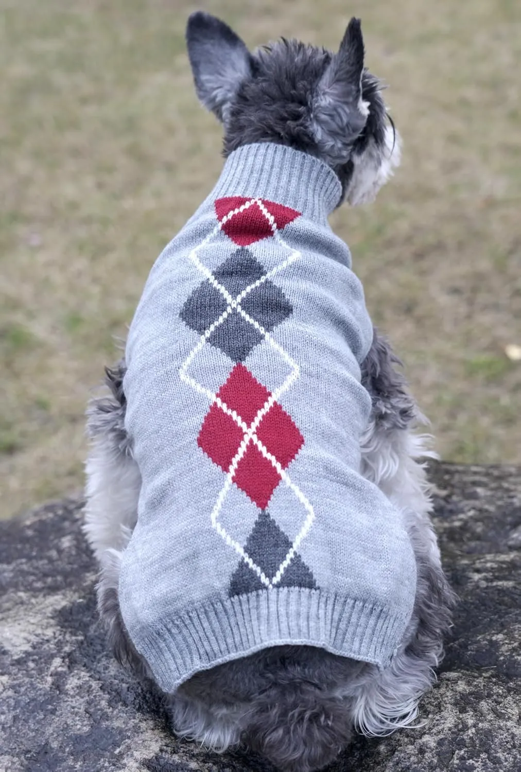 Grey Argyle Knit Pet Sweaters Clothes for Small Dogs, Classic Gray X-Small (XS) Size