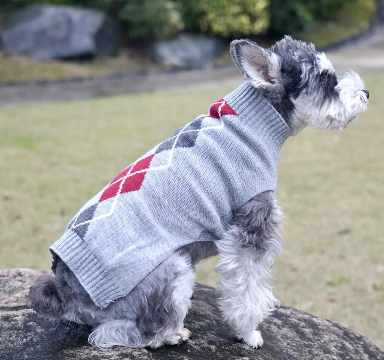 Grey Argyle Knit Pet Sweaters Clothes for Small Dogs, Classic Gray X-Small (XS) Size