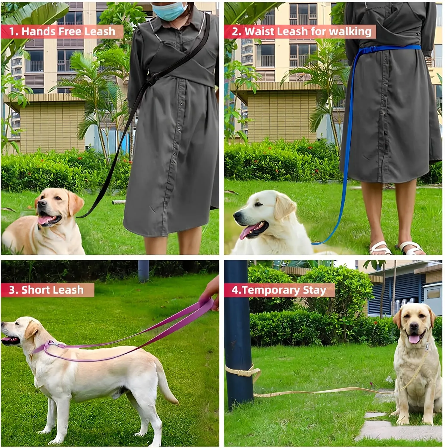 Hands Free Dog Leash, 4-7.5 FT PVC Waterproof Multifunctional Dog Leash Adjustable Lengths for Handless Walking Training Running with Cross Body, Over Shoulder, Waist and Belt Leash (Sky Blue)