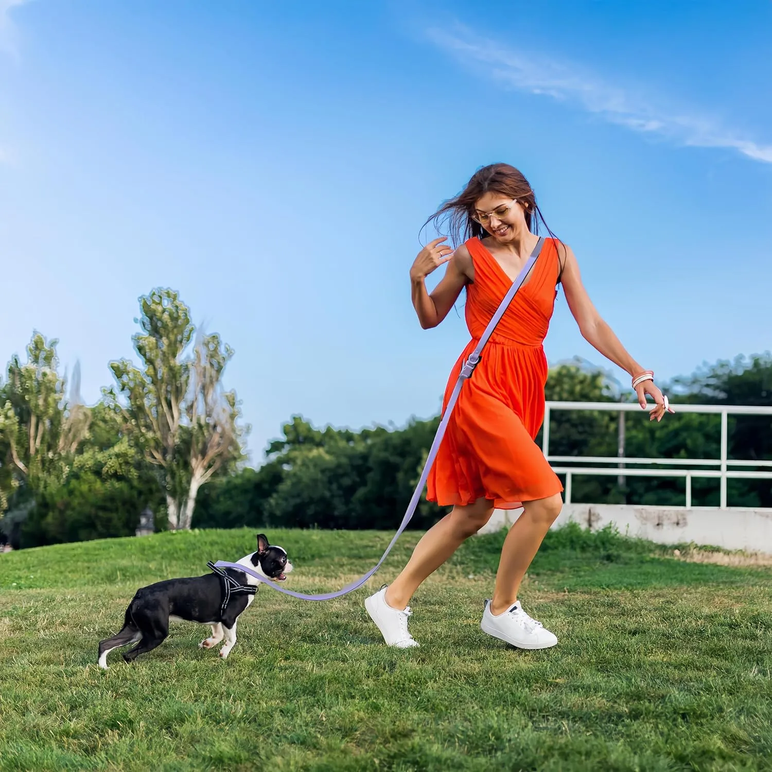 Hands Free Dog Leash, 4-7.5 FT PVC Waterproof Multifunctional Dog Leash Adjustable Lengths for Handless Walking Training Running with Cross Body, Over Shoulder, Waist and Belt Leash (Sky Blue)