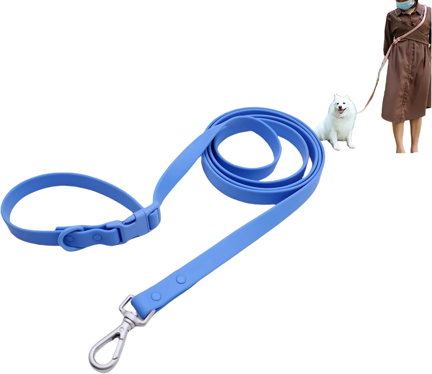 Hands Free Dog Leash, 4-7.5 FT PVC Waterproof Multifunctional Dog Leash Adjustable Lengths for Handless Walking Training Running with Cross Body, Over Shoulder, Waist and Belt Leash (Sky Blue)