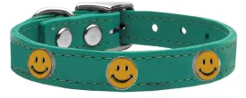 Happy Face Widget Genuine Leather Dog Collar Jade 18