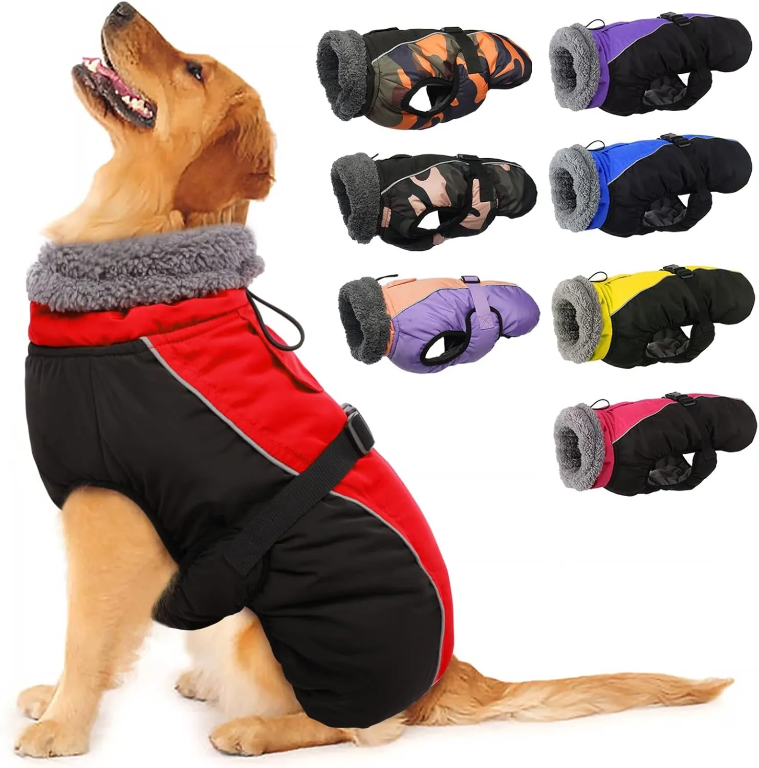 IECOii Extra Warm Dog Coat Reflective Adjustable Dog Jacket Dog Winter Coat with Buckle Fleece Turtleneck Dog Jacket for Cold Weather Soft Winter Coat for Small Medium Extra Large Dogs