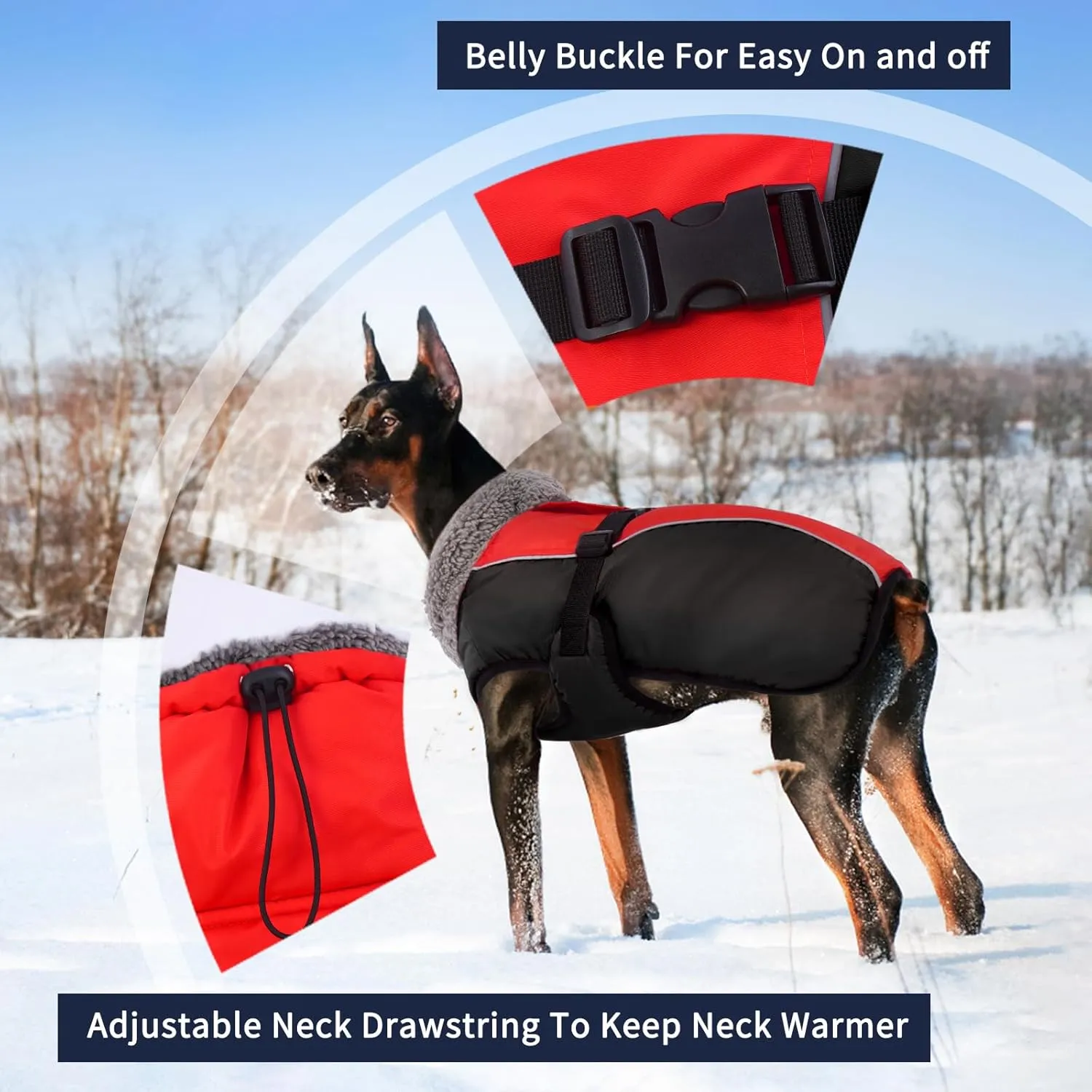 IECOii Extra Warm Dog Coat Reflective Adjustable Dog Jacket Dog Winter Coat with Buckle Fleece Turtleneck Dog Jacket for Cold Weather Soft Winter Coat for Small Medium Extra Large Dogs
