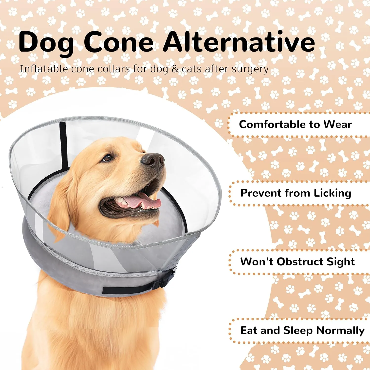 Inflatable Dog Cone Collar Alternative - 2-in-1 Recovery Collar With Detachable Shield to Stop Licking, Soft Donut Cone for Small Medium Large Dogs After Surgery