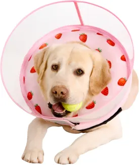 Inflatable Dog Cone Collar for Large Medium Small Dogs, Soft Dog Donut Collar Adjustable Recovery Cone for Pets After Surgery, Extra Enhanced Anti-Licking Guard Shield (Strawberry Print, Medium Plus)