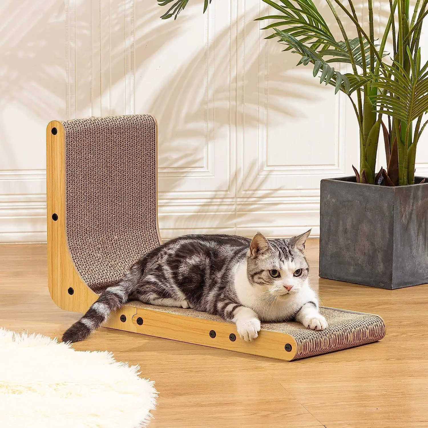 Interactive Cat Scratcher Pads with Toy Ball - Durable Cardboard Cat Scratcher for Indoor Cats - L Shaped Cat Scratcher Board for Furniture Protection - Kitten and Adult Cat Scratching Pad