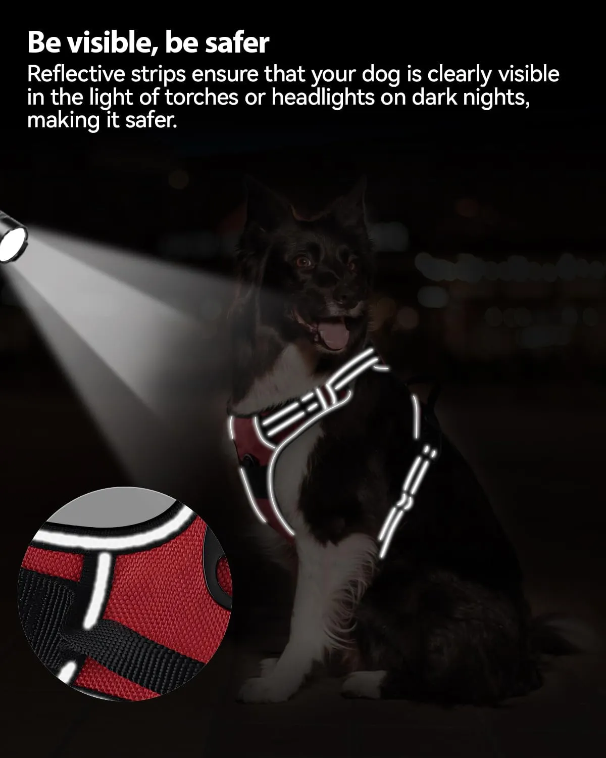 Joytale No Pull Dog Harness for Large Dogs, Reflective Pet Vest with 2 Leash Clips, Adjustable Soft Padded Harnesses with Easy Control Handle for Training and Walking, Red, L