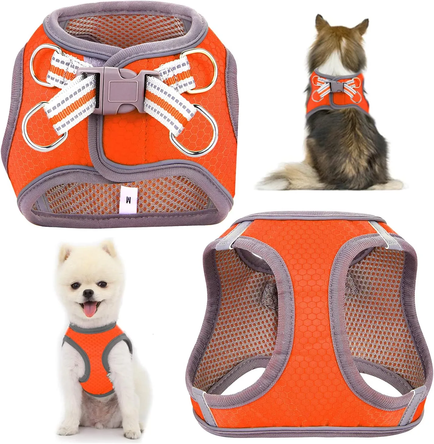 JSXD Puppy Harness, Adjustable Leash and Collar Set, Step-in Dog Harness, 3M Reflective Pet Dog Vest for Small Medium Puppy (S:Neck 11.8-12.6"|Chest 14.2-17.3", Orange)