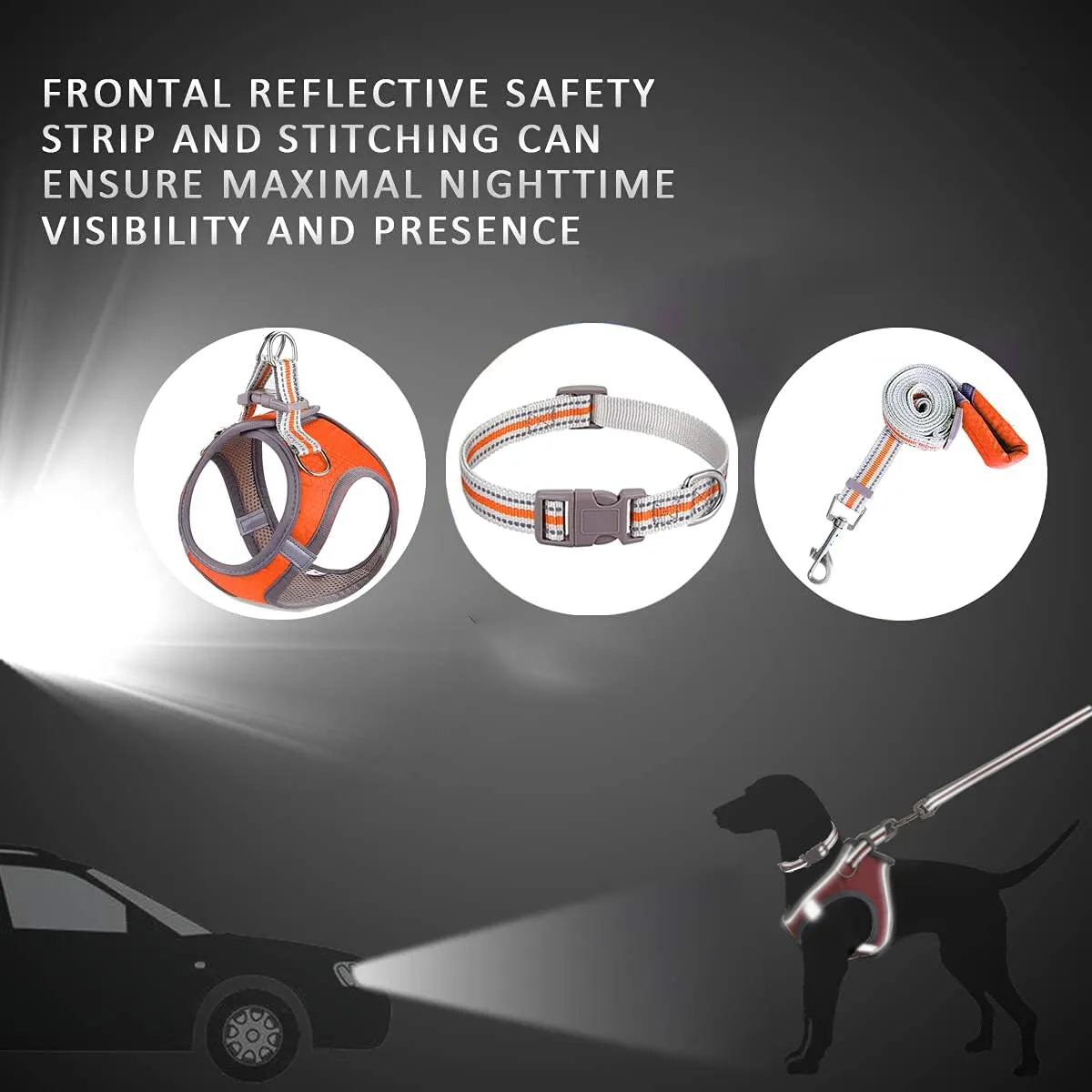 JSXD Puppy Harness, Adjustable Leash and Collar Set, Step-in Dog Harness, 3M Reflective Pet Dog Vest for Small Medium Puppy (S:Neck 11.8-12.6"|Chest 14.2-17.3", Orange)