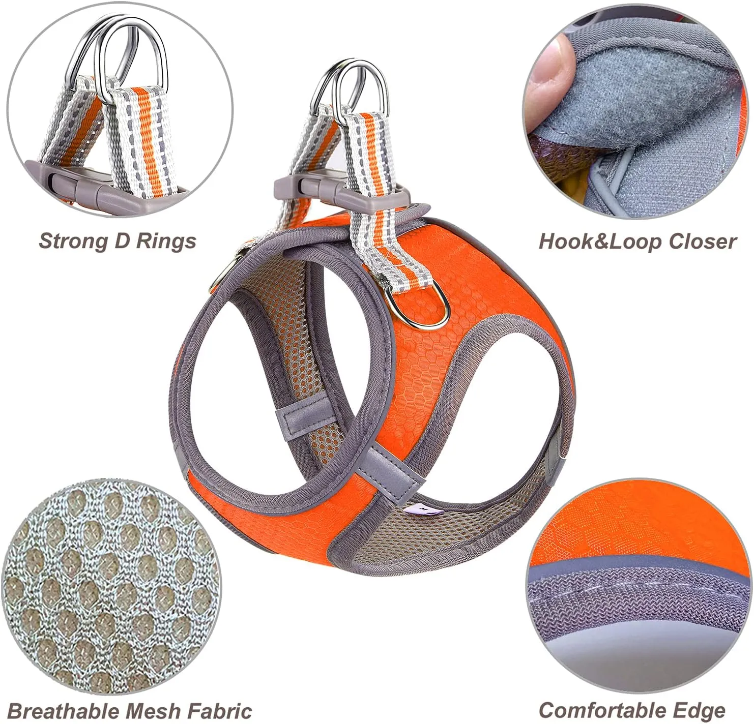 JSXD Puppy Harness, Adjustable Leash and Collar Set, Step-in Dog Harness, 3M Reflective Pet Dog Vest for Small Medium Puppy (S:Neck 11.8-12.6"|Chest 14.2-17.3", Orange)