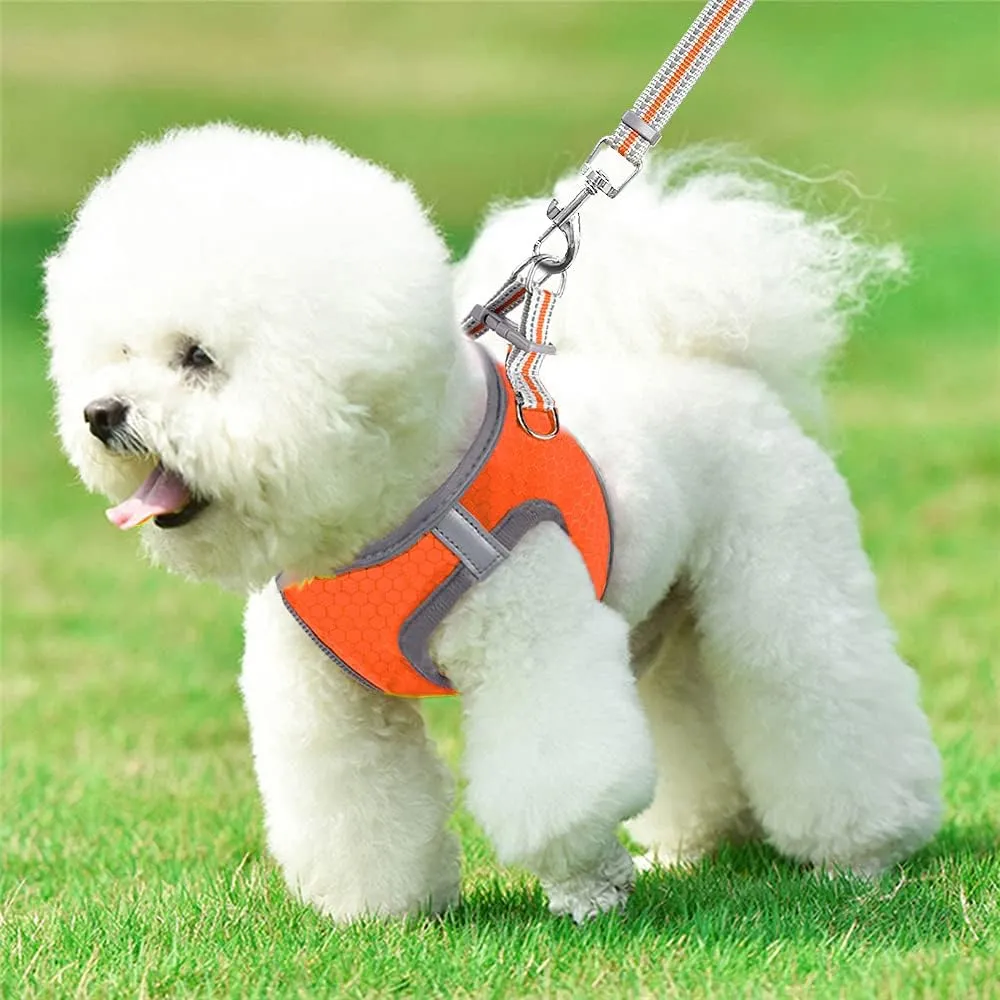 JSXD Puppy Harness, Adjustable Leash and Collar Set, Step-in Dog Harness, 3M Reflective Pet Dog Vest for Small Medium Puppy (S:Neck 11.8-12.6"|Chest 14.2-17.3", Orange)