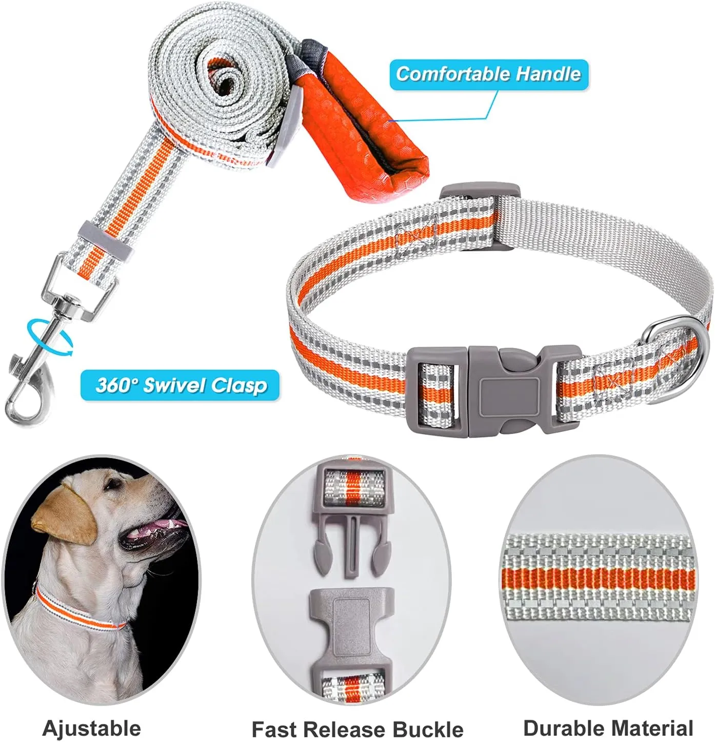 JSXD Puppy Harness, Adjustable Leash and Collar Set, Step-in Dog Harness, 3M Reflective Pet Dog Vest for Small Medium Puppy (S:Neck 11.8-12.6"|Chest 14.2-17.3", Orange)