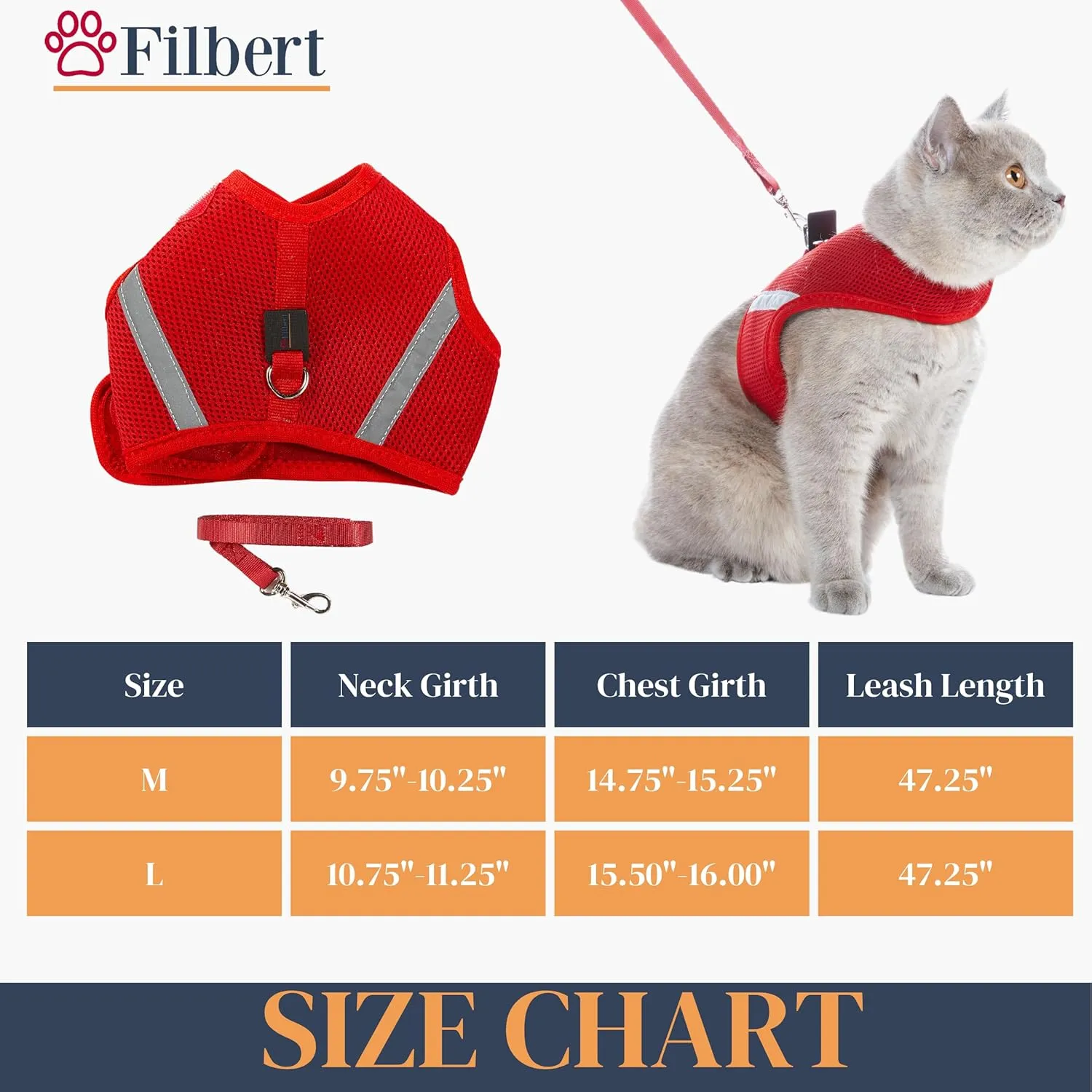 Kitten Harness and Leash Set with Reflective Strip, Cat Harness and Leash Set Escape Proof, Adjustable, Travel, Cat Vest