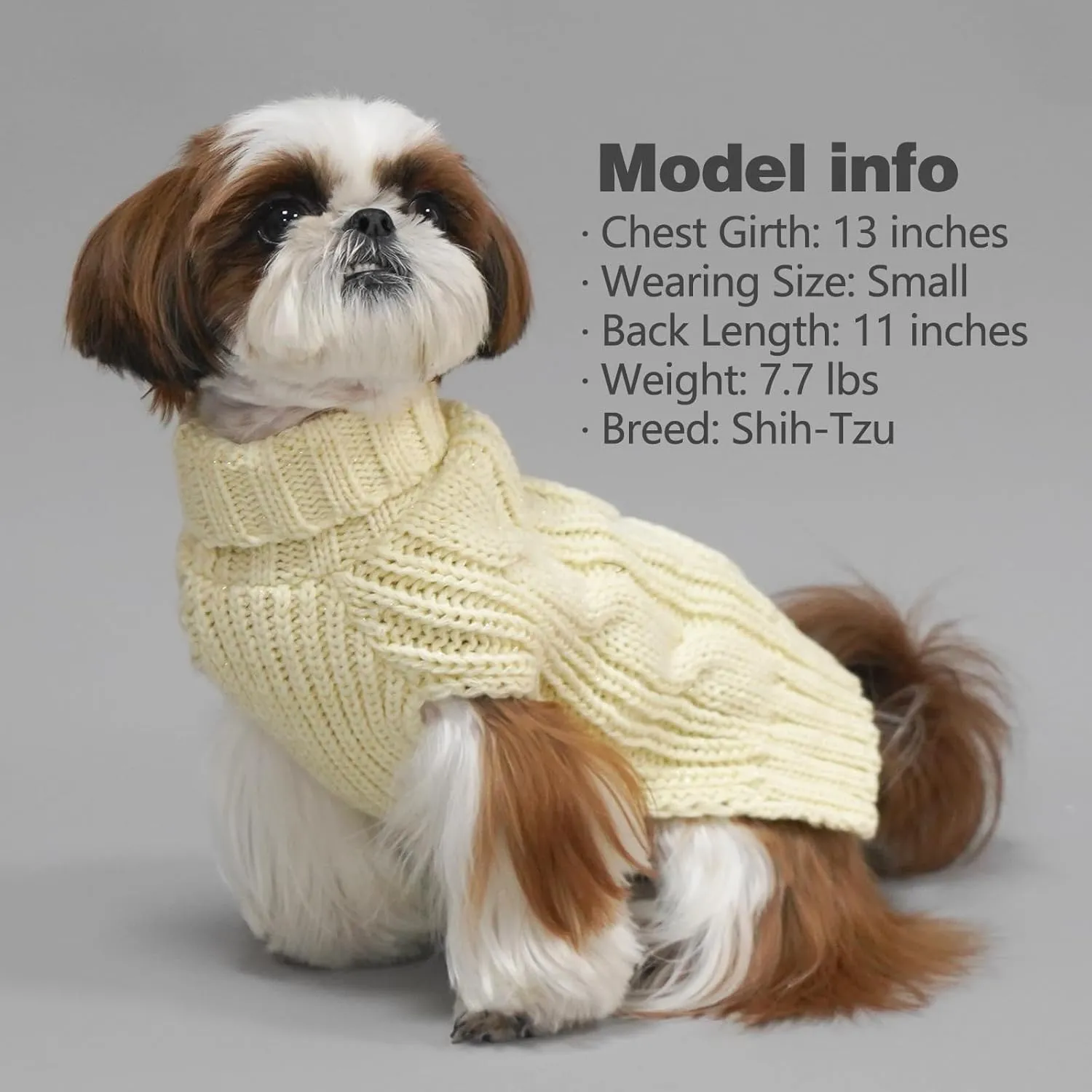 KYEESE Dog Sweaters for Small Dogs Turtleneck Dog Cable Knit Pet Sweater with Golden Thread for Cold Weather, Beige, Medium