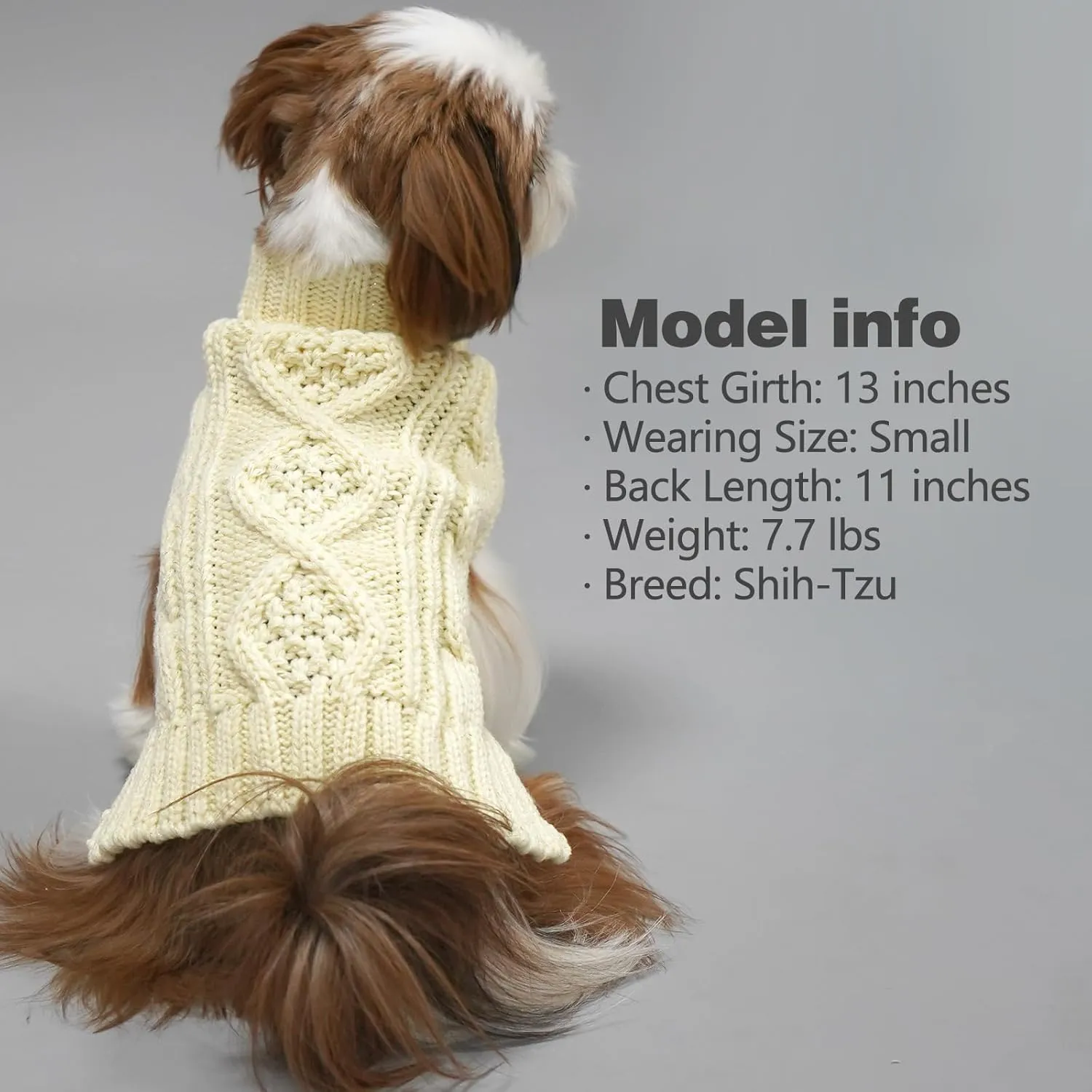 KYEESE Dog Sweaters for Small Dogs Turtleneck Dog Cable Knit Pet Sweater with Golden Thread for Cold Weather, Beige, Medium