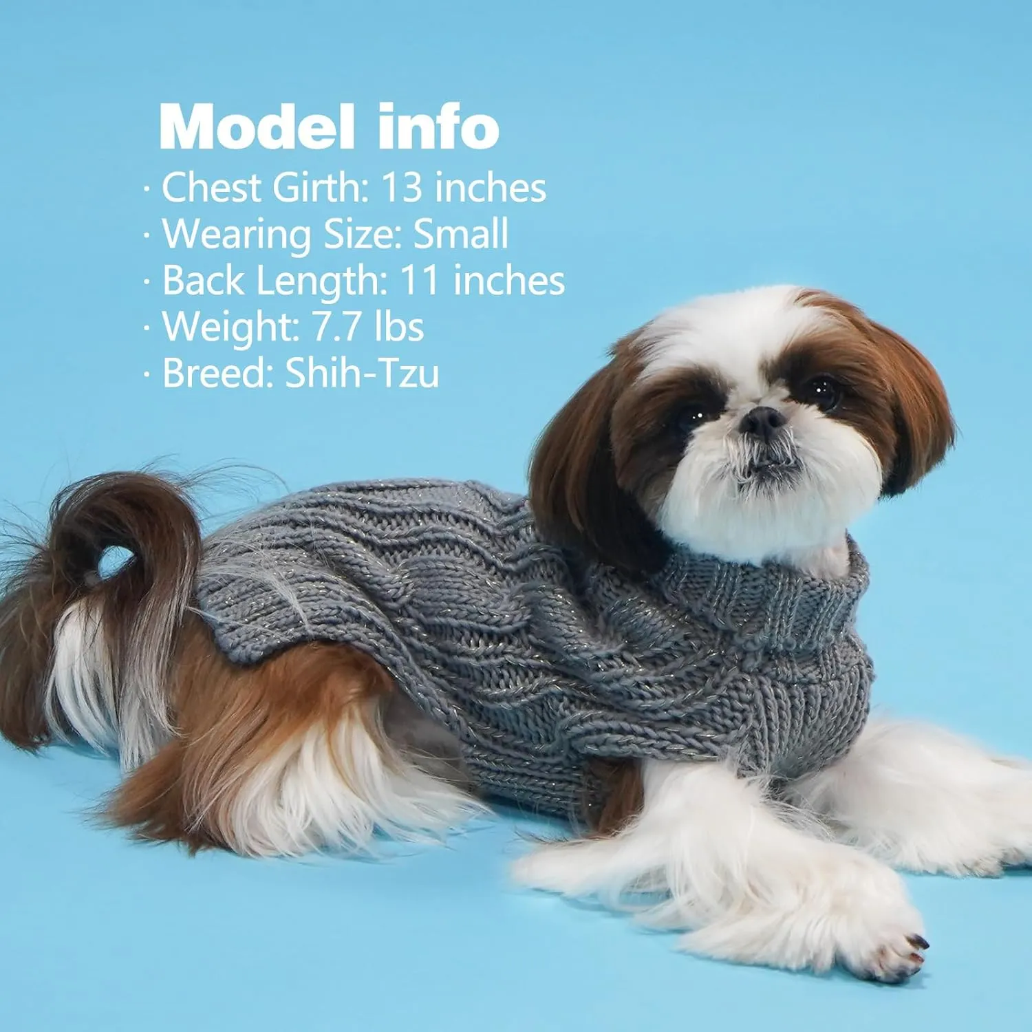 KYEESE Dog Sweaters for Small Dogs Turtleneck Dog Cable Knit Pet Sweater with Golden Thread for Cold Weather, Grey, Medium