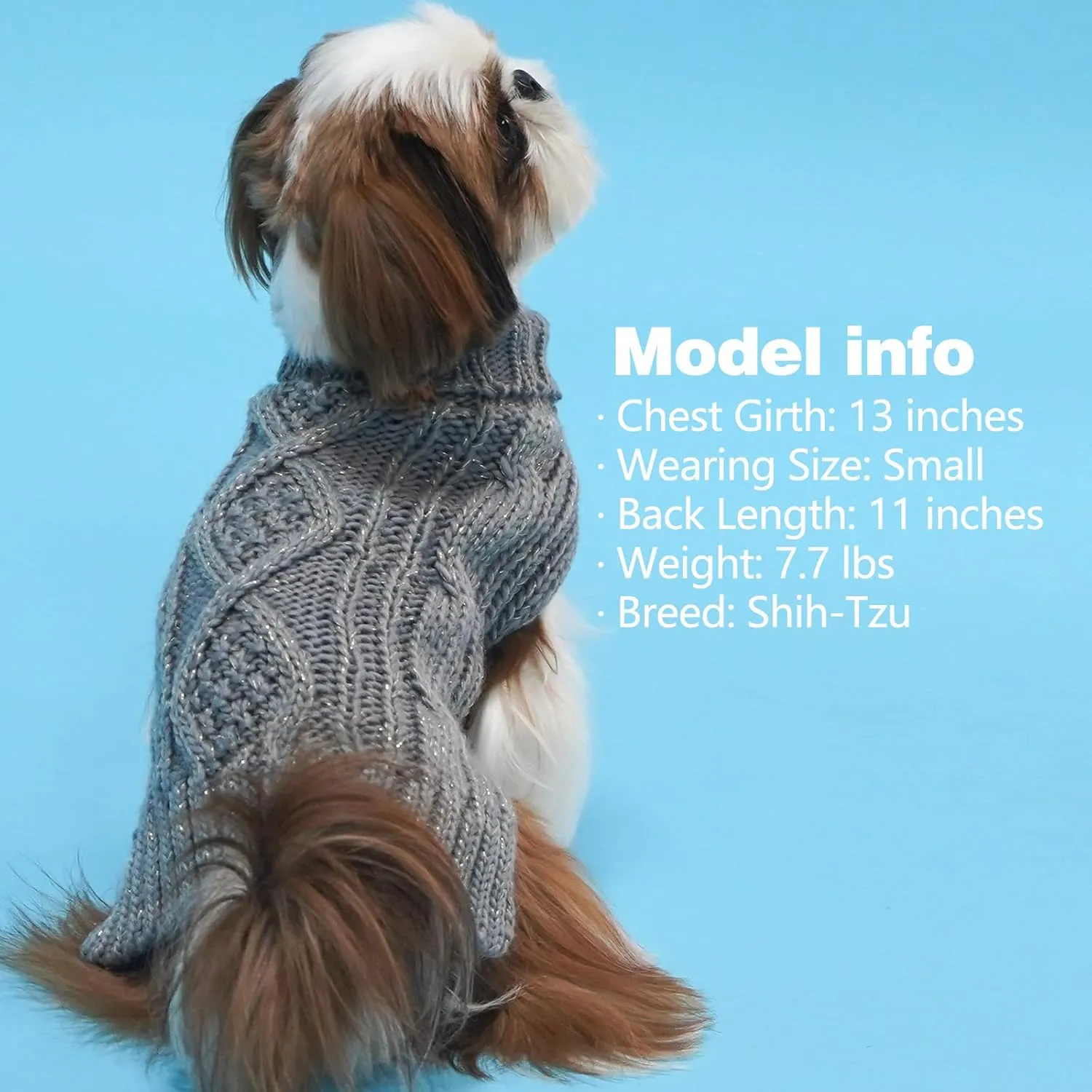 KYEESE Dog Sweaters for Small Dogs Turtleneck Dog Cable Knit Pet Sweater with Golden Thread for Cold Weather, Grey, Medium