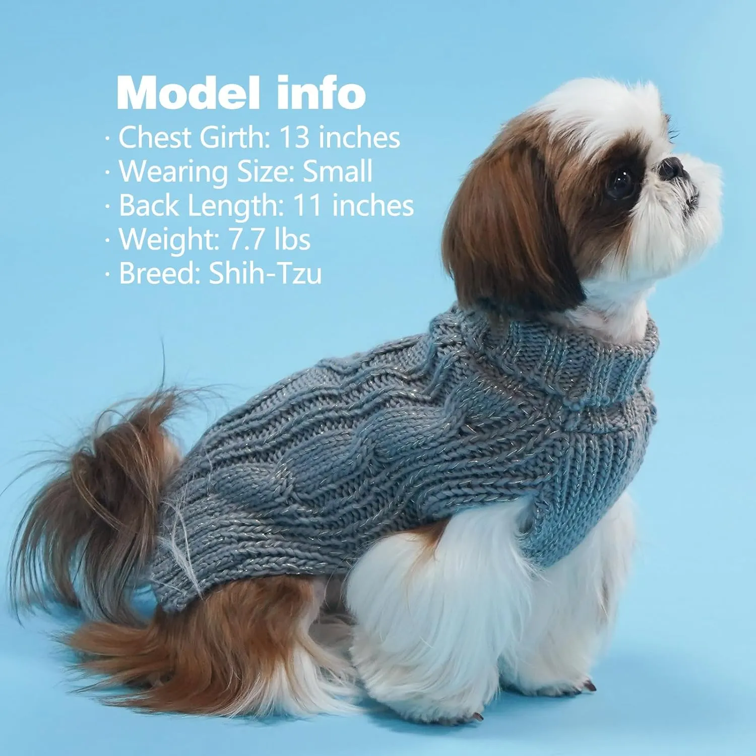 KYEESE Dog Sweaters for Small Dogs Turtleneck Dog Cable Knit Pet Sweater with Golden Thread for Cold Weather, Grey, Medium