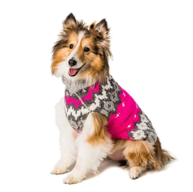 Large Dog Wool Sweater - "Hot Pink Ski Sweater"