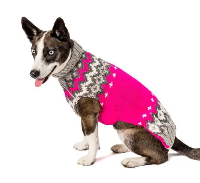 Large Dog Wool Sweater - "Hot Pink Ski Sweater"