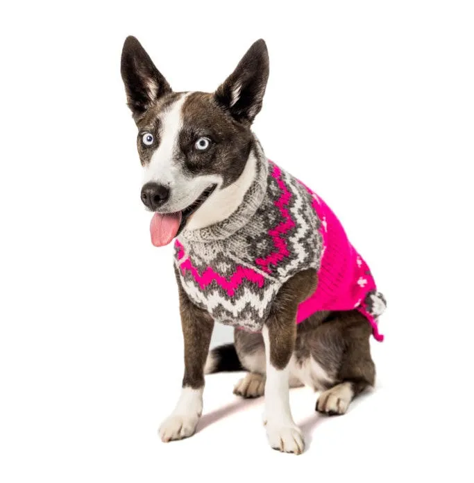 Large Dog Wool Sweater - "Hot Pink Ski Sweater"