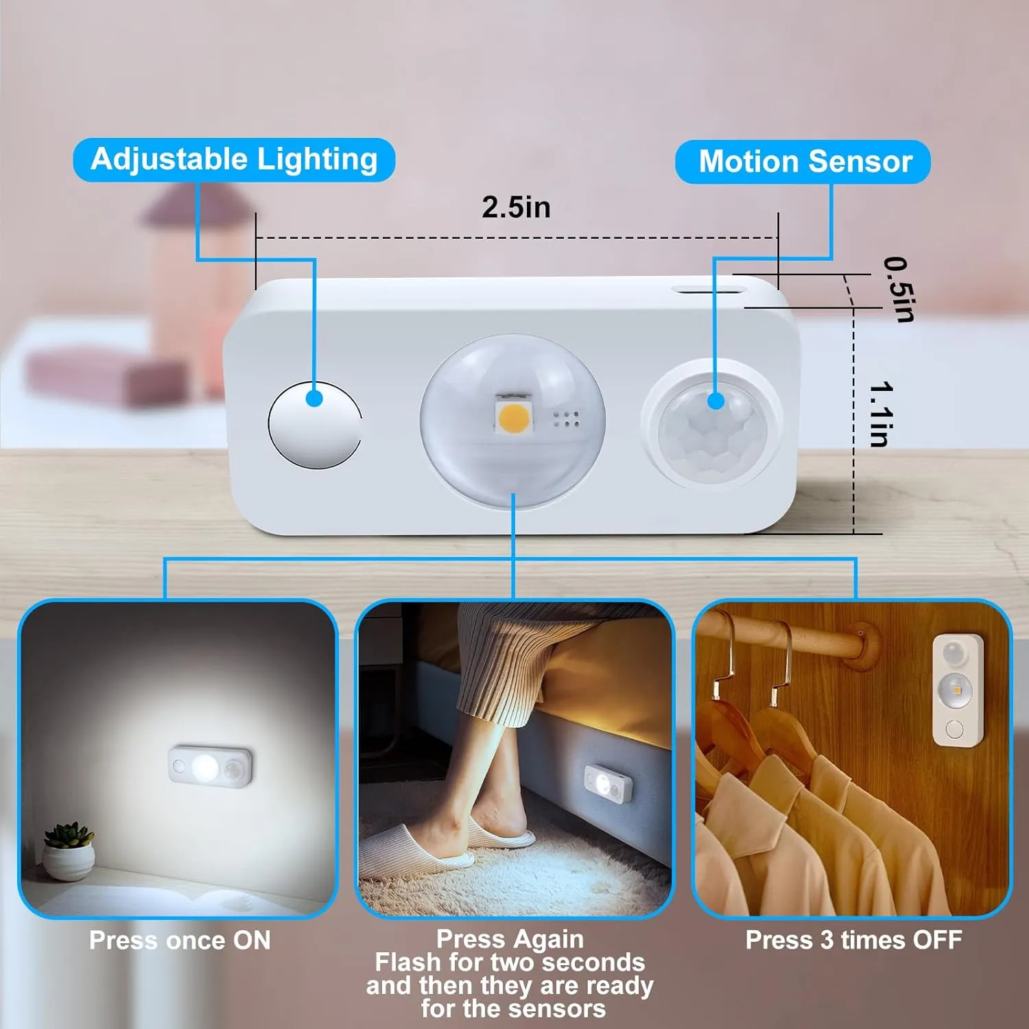 LED Motion Sensor Puck Lights, Rechargeable Cabinet Lights, Stick on Wireless LED Night Light for Closet, Drawer, Shelf, Under Cabinet, Daylight White 8Pack, USB Charging Cord Included
